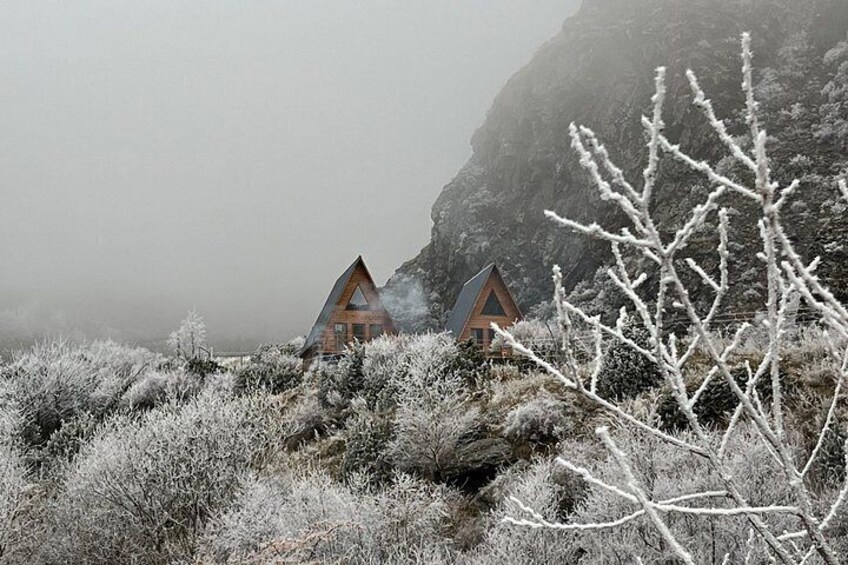 A house in a snowy landscape with frosty vegetation. 2
