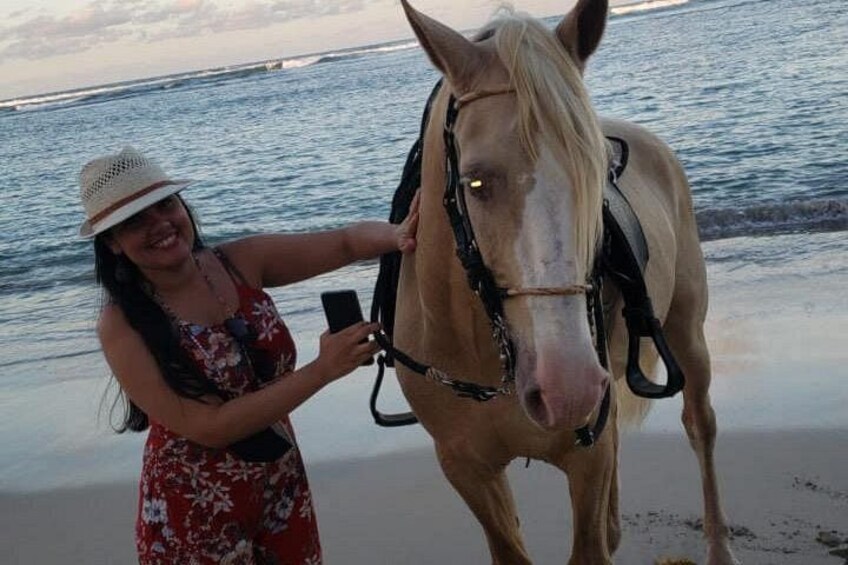 Una persona guiando un caballo en la playa, con el océano al fondo. 4