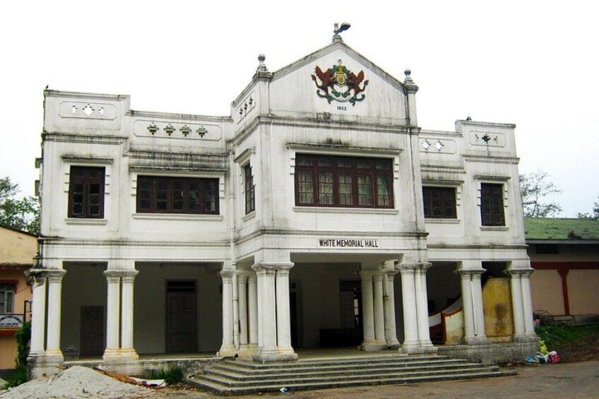 A white building with columns and a crest, labeled as White Memorial Hall. 3