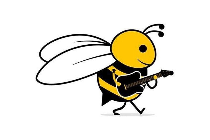 A cartoon bee playing a guitar. 5