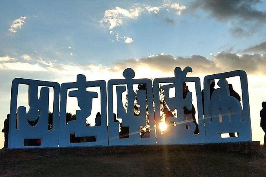 Una scultura in metallo con sagome di animali su uno sfondo al tramonto. 4