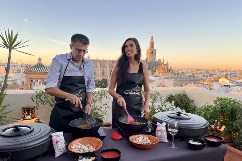 Seville: Rooftop Paella Cooking Class with Cathedral Views 3