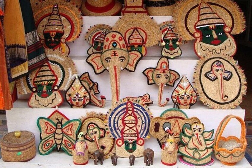 A variety of traditional woven items, including hats and decorative objects. 1