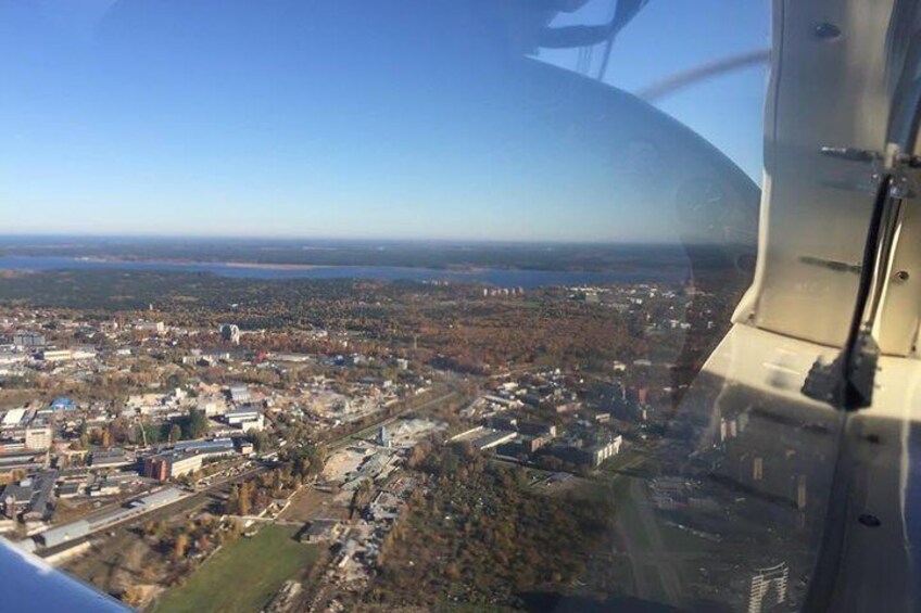 Airplane flight over Riga or Latvia