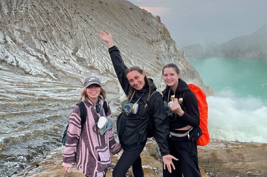 Happy face after conquering the bottom of Ijen Crater