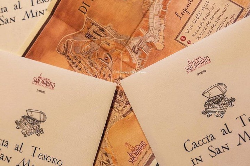 En karta med text och illustrationer, troligen relaterad till San Miniato. 3