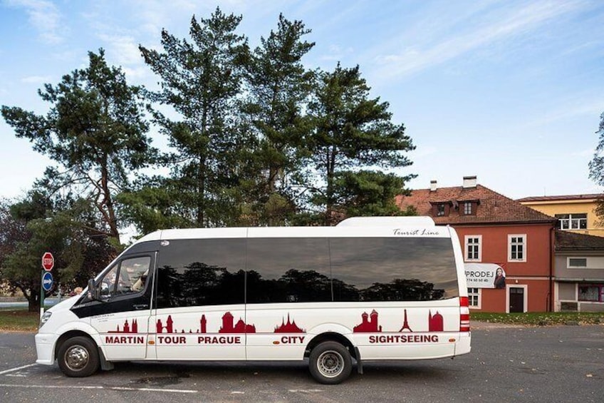 A van used for transportation on the tour. 2