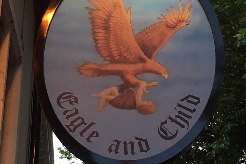 A circular sign with an eagle and the text 'Eagle and Child'. 2