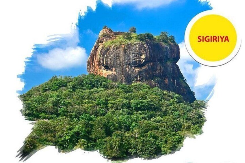 A rock formation with dense greenery, labeled 'SIGIRIYA'. 2