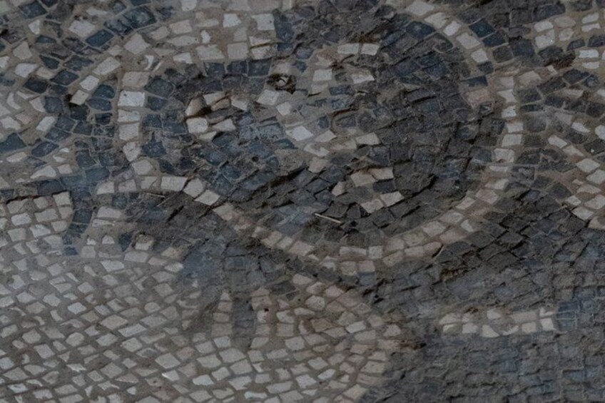A mosaic with a circular pattern. 4