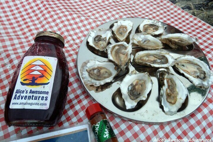 Alice's Maine Wild Blueberry Mignonette Sauce and just shucked Mere Point Oysters