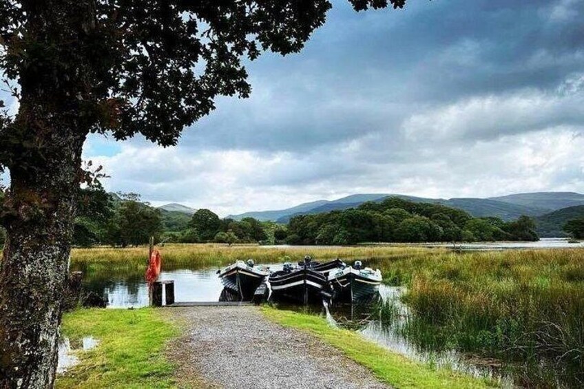 Boats awaiting at Lord Brandon's Cottage for magnificent trip through Lakes of Killarney 3