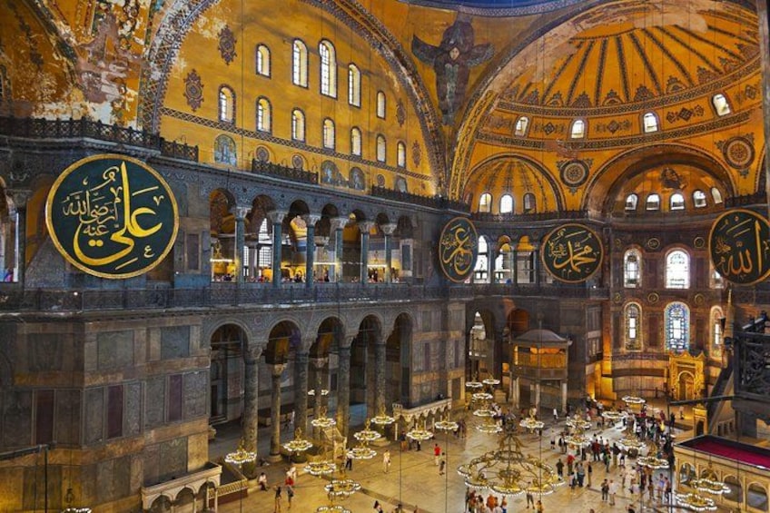 A grand interior with arches, domes, and intricate patterns. 1