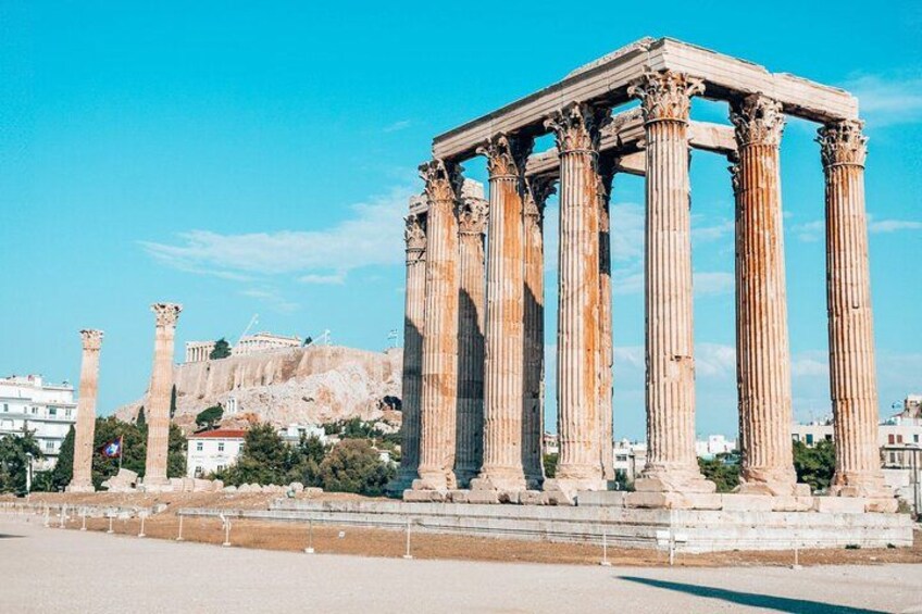 Ancient Greek columns in a city square. 4