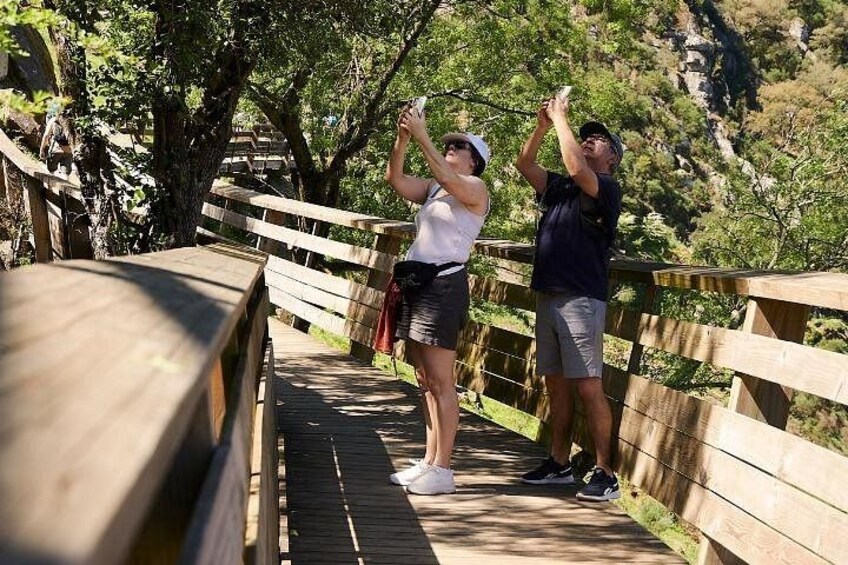 Un puente de madera con gente sacando fotos. 2
