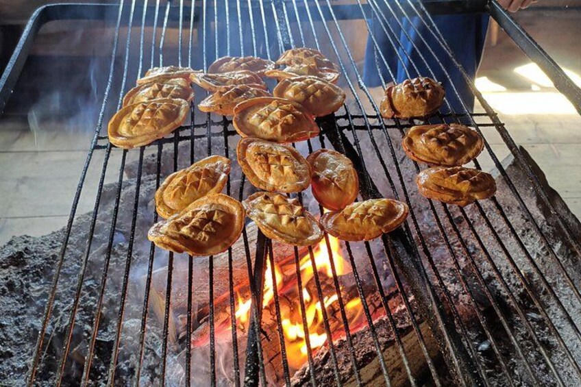 Traditional smoked cheese grilled on fire in Bacowka hut 5