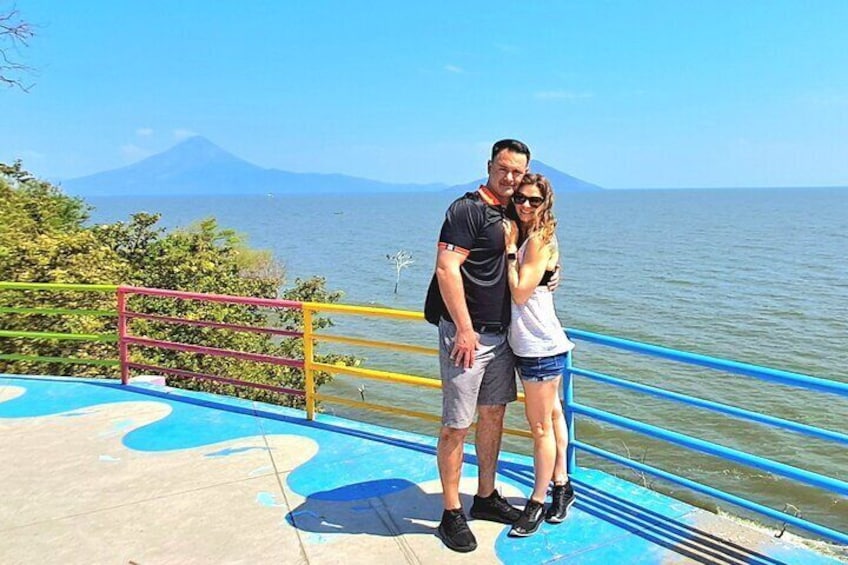 View point by lake Managua and its volcanos