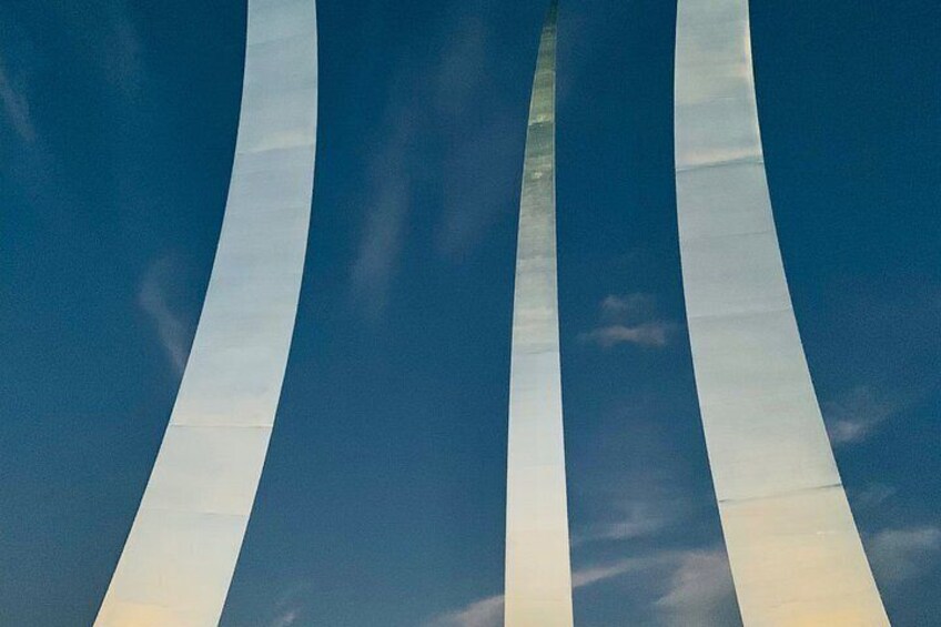 A clear sky with three white stripes. 5