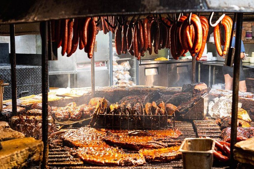 Smoked meats in the Salt Lick BBQ pit 1