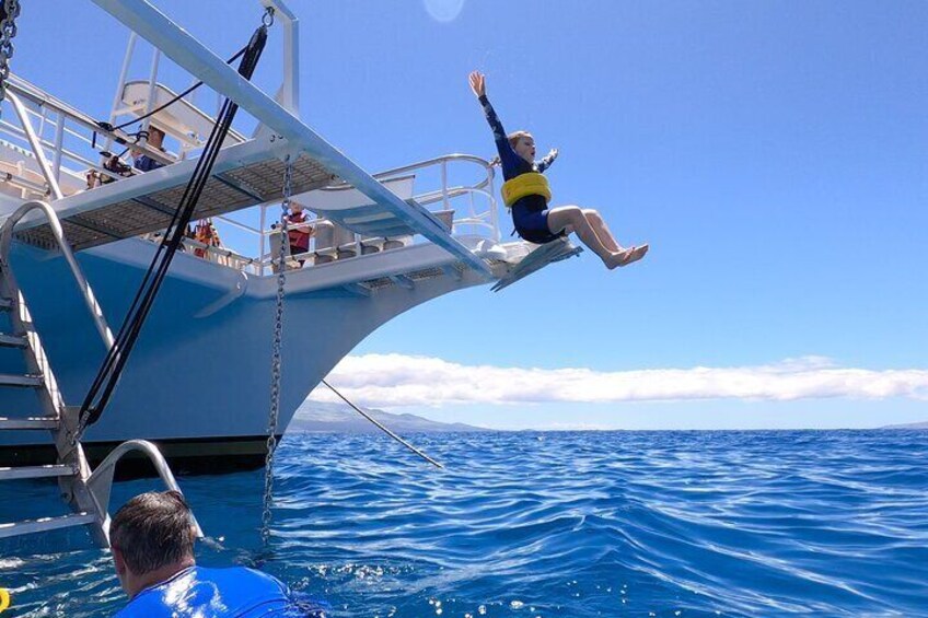 A person jumping off a boat into the ocean. 5