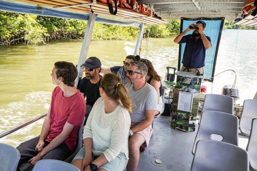 Boat Guide looking for wildlife along the Daintree River 2