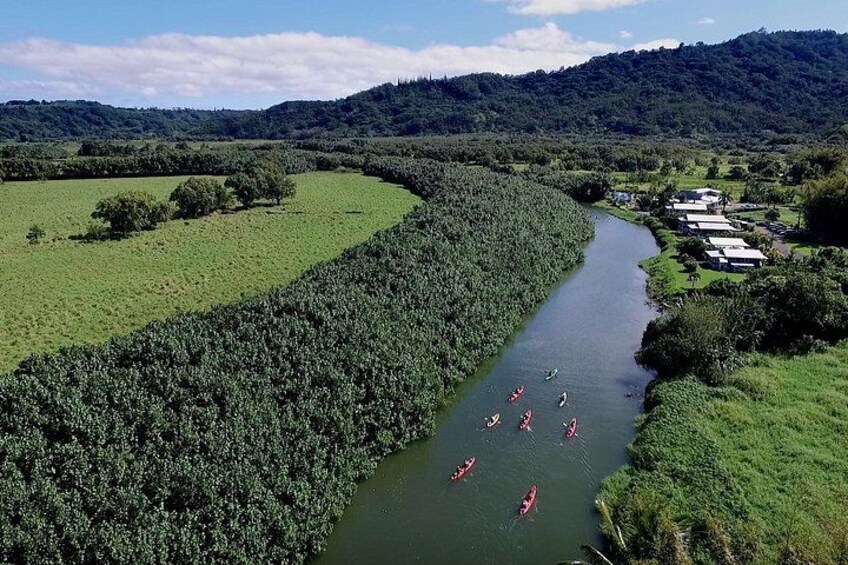 Leave our dock to paddle 1 mile downstream to Hanalei Bay 3