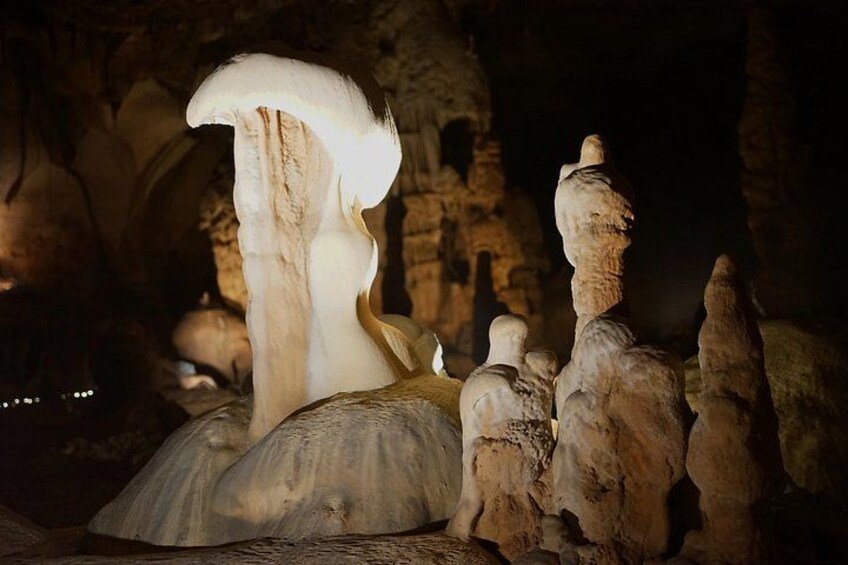 A cave with stalactites and stalagmites. 2