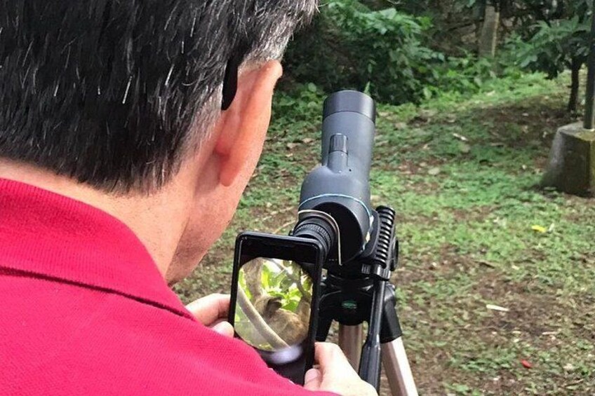Una persona sosteniendo un rifle con visor, de pie al aire libre con follaje en el fondo. 2