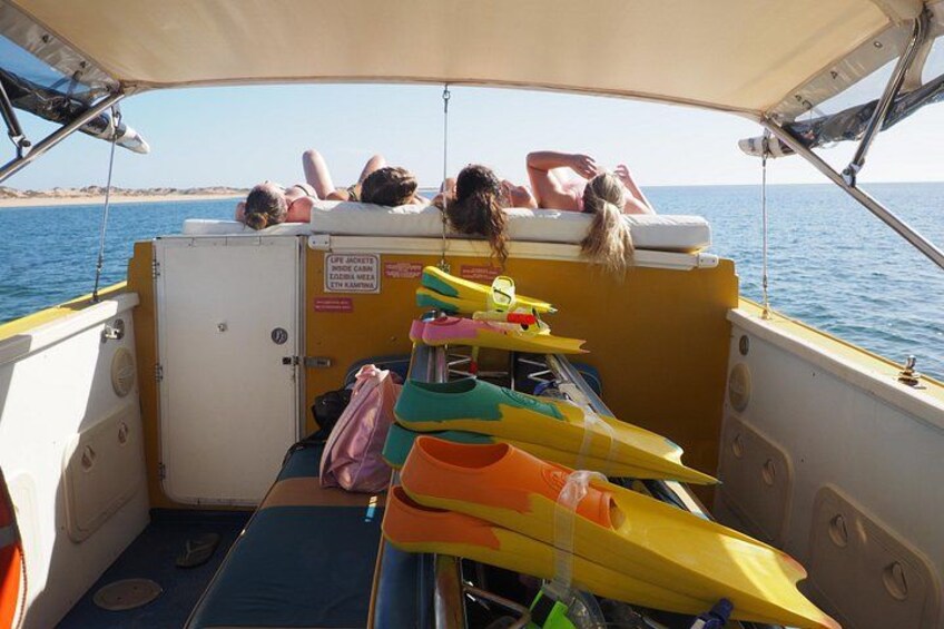 Soaking up the plentiful sunshine on the day bed between snorkel sites. 4