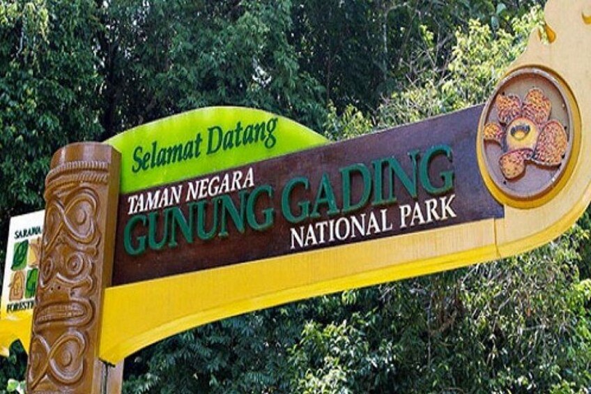 Een bord voor Nationaal Park Gunung Gading met een traditioneel ontwerp. 3