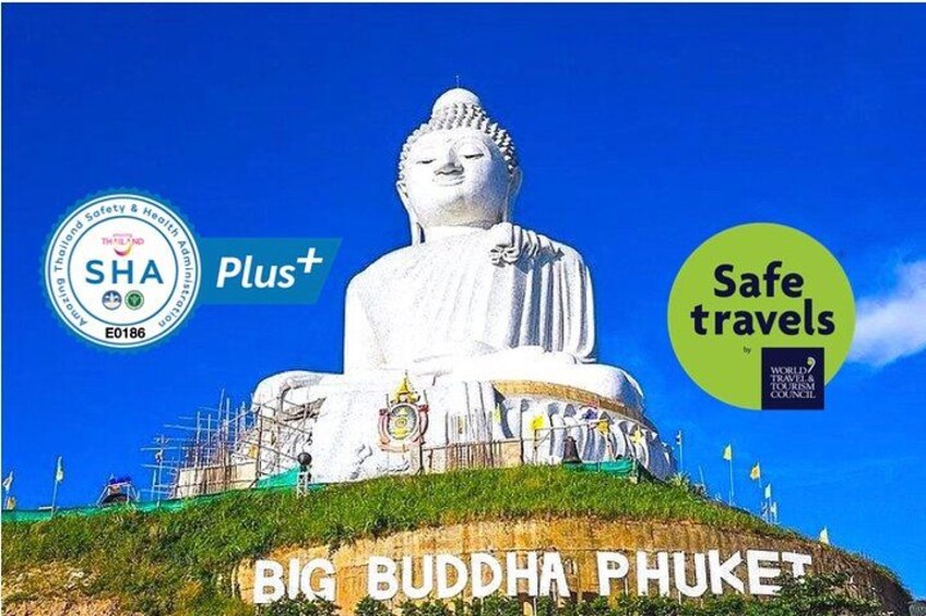 The Big Buddha statue in Phuket, Thailand, with safety and health certifications. 5