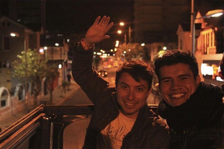 On board of Quito Tour Bus at night