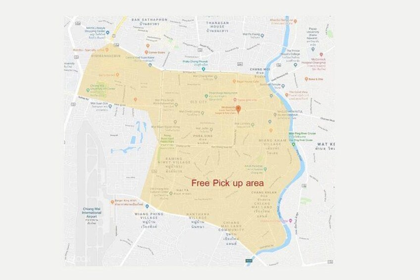 Un mapa que destaca un punto de recogida gratuito en una ciudad, con carreteras y lugares de interés señalados. 2