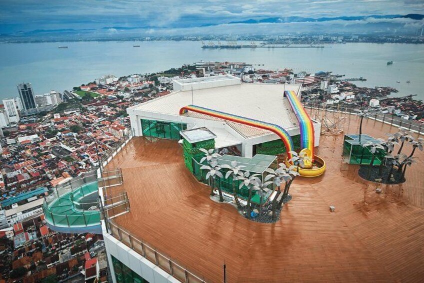 Enjoy the breathtaking bird’s eye view of Penang Island from an open-air platform at the highest point in George Town, The Top Komtar Tower 5