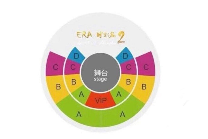Un diagramma circolare con sezioni etichettate, tra cui aree VIP e palco. 3