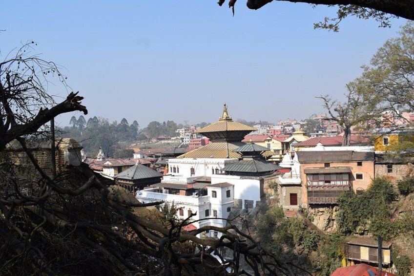 A town with a prominent white building with a dome, surrounded by other buildings and trees. 3