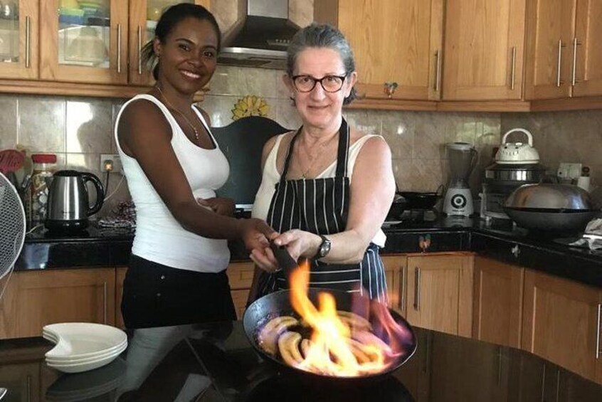 We flambee, these bananas from Port-Louis market