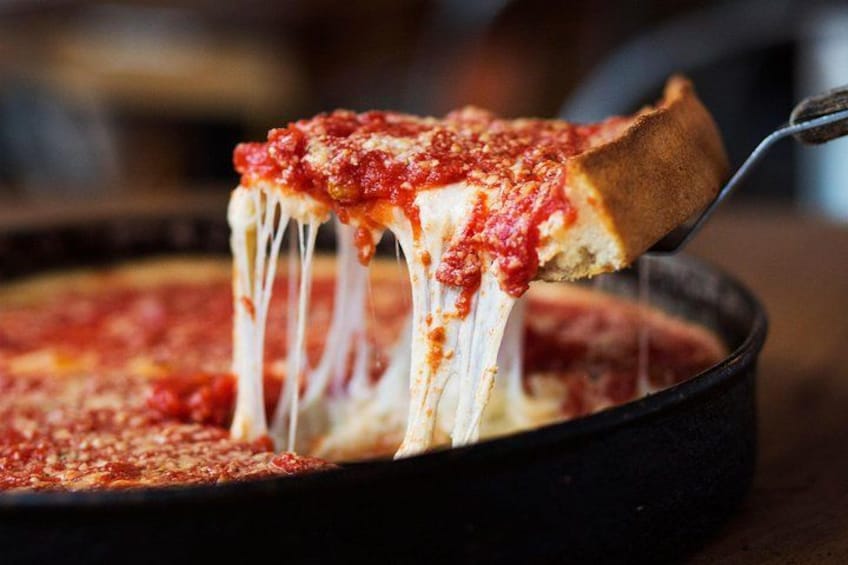Dig into classic Chicago deep-dish pizza—thick, cheesy, and loaded with bold flavor. It’s the star of our top-rated Chicago Food Tours and a can’t-miss bite on any Chicago Culinary Tour! 3