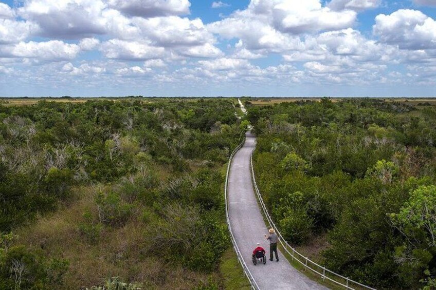 Une route sinueuse traverse un paysage verdoyant et luxuriant, et on y voit une personne qui promène une poussette. 3