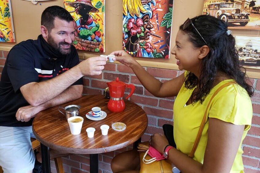 Enjoying fresh brewed Cuban coffee 1