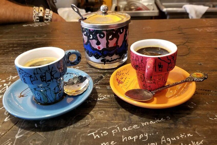 Cuban coffee prepared by Cuban artist at gallery 2