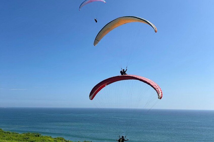 Parapentes con paracaídas sobre el océano. 4