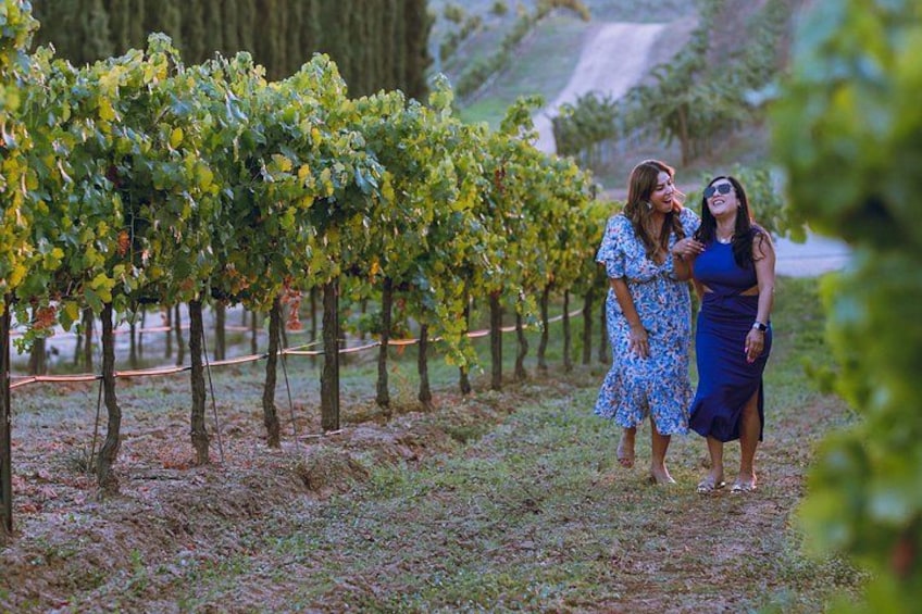 Friends enjoying a wine tour through the vineyard 2
