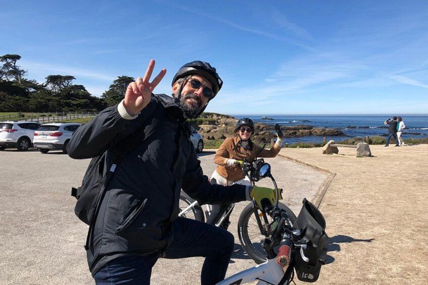 Guests enjoying the view at Cypress Point, a must-see stop on the guided eBike tour of 17 Mile Drive 2