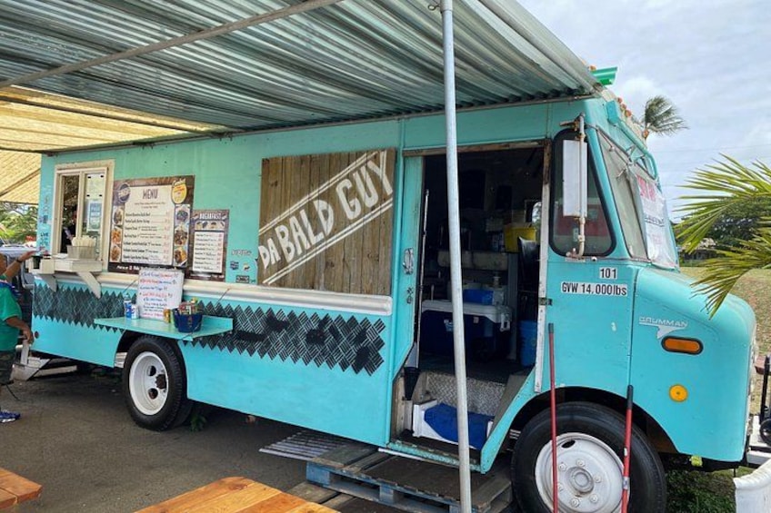 Da Bald Guy located at the Kahuku Sugar Mill which was featured on the Netflix Series Street Food USA and the Great Food Truck Race 2023 on the Food Network 3