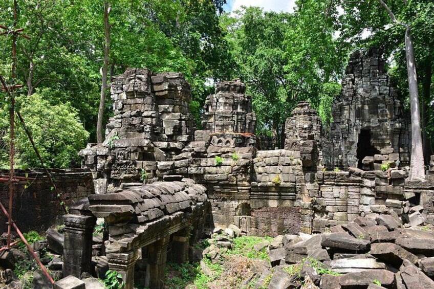 Ancient stone ruins surrounded by dense forest. 4