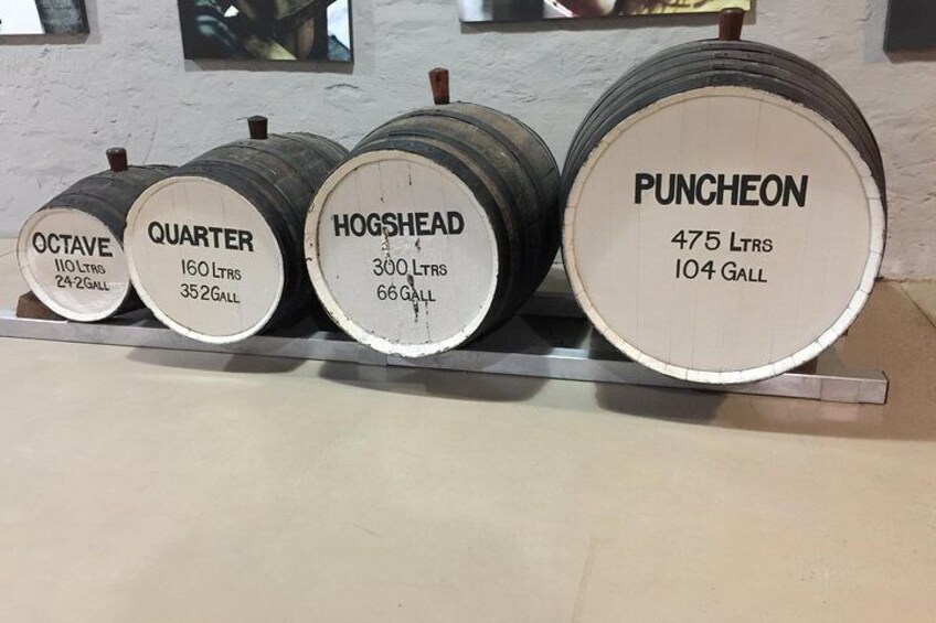 The wine barrels here are the most common, depending on the wine maker how much oak they like in the flavour or how soft the wine needs to be, as you can see the volume of each barrel. 4
