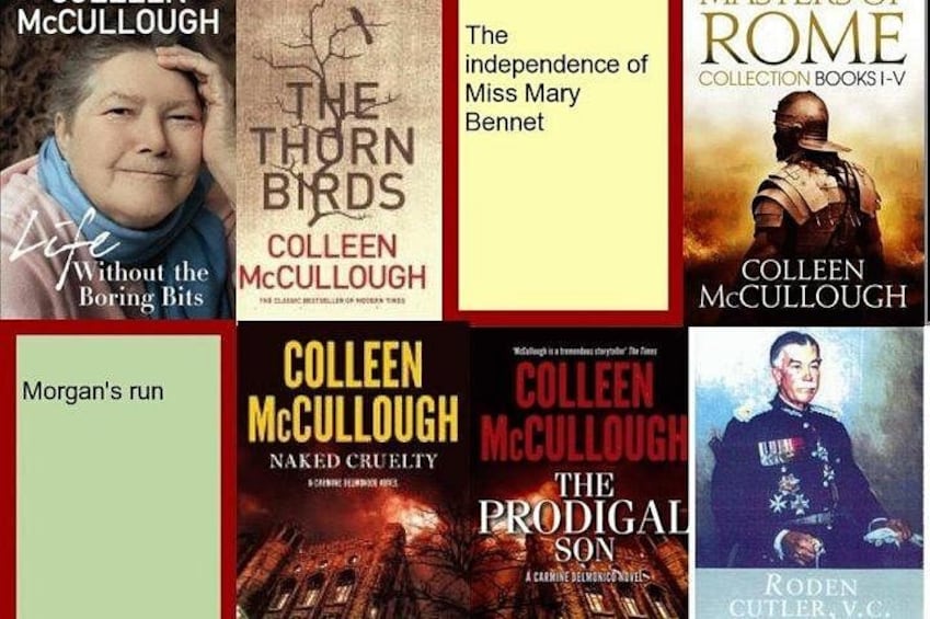 Eine Auswahl an Buchcovern von Colleen McCullough. 2