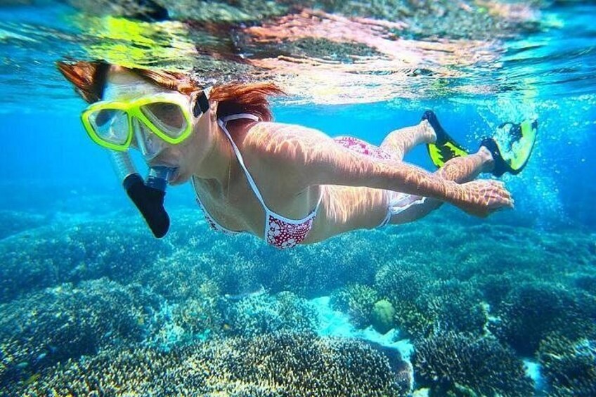 Una persona practica snorkel bajo el agua, usando aletas y tubo de respiración. 4