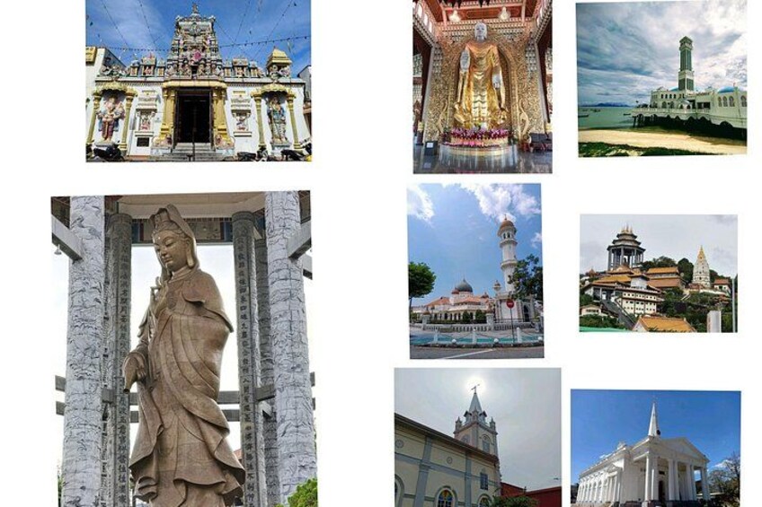Diversas estructuras arquitectónicas, entre ellas un templo, una estatua imponente e iglesia. 4